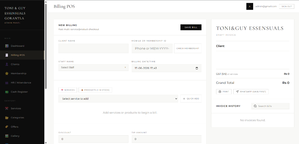 Toni and Guy Essensuals salon CRM and POS billing